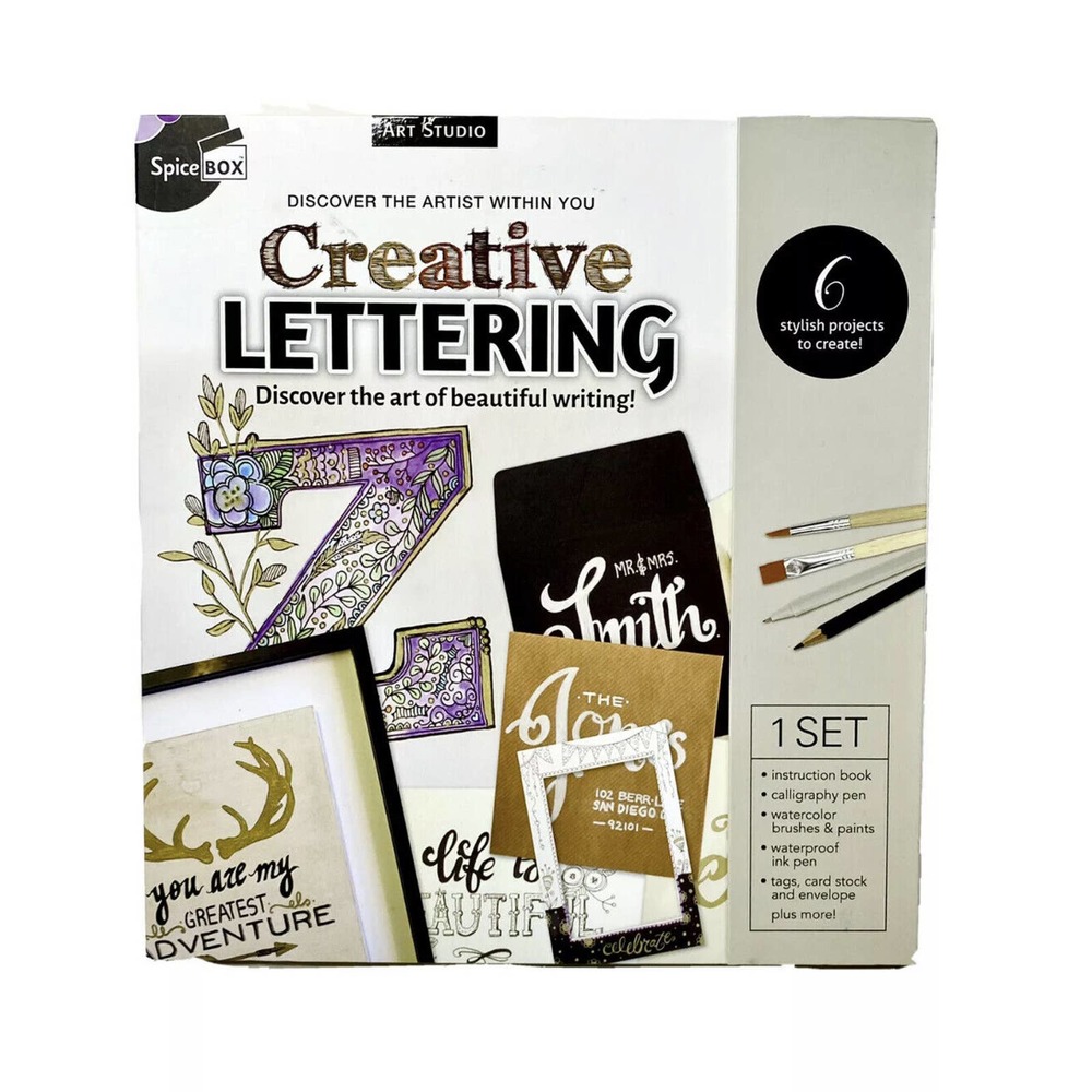 Creative Lettering & Calligraphy Spice Box Art School Kit Book Pens Paper Ideas